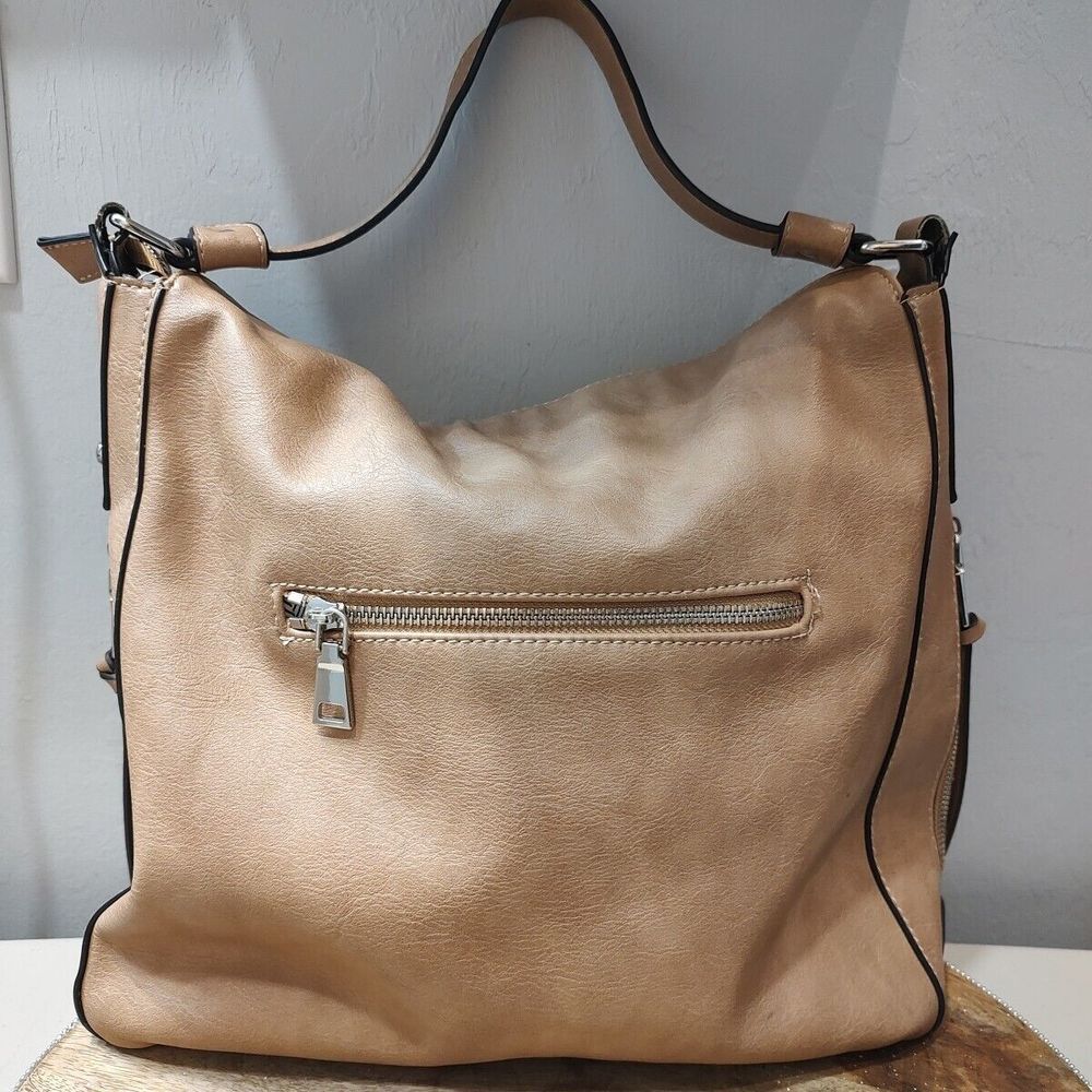 Urban Expressions Brown Bag Vegan Leather 13" Wide Multiple‎ Zippers